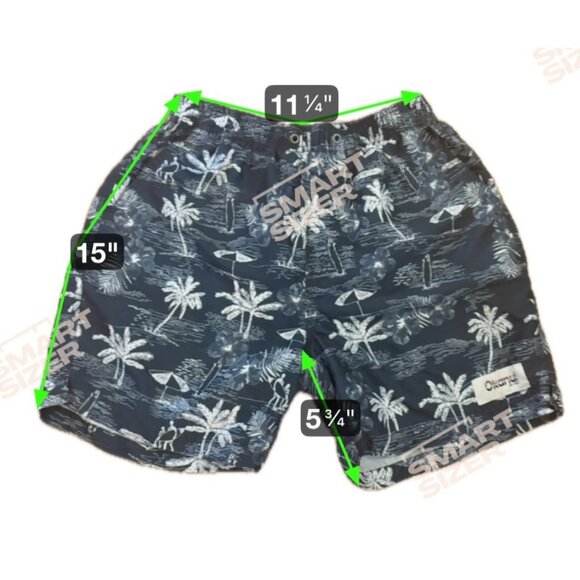 Okanui Shorts Mens Tropical Navy White Med Palm Trees Hawaiian Beach Resort - Picture 7 of 7